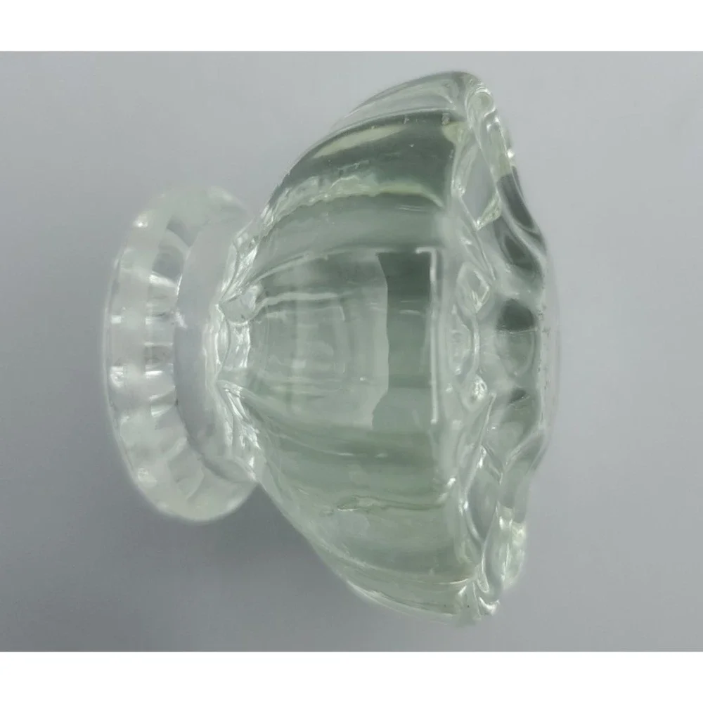 Depression Era 12 Point Glass Fluted Door Knob No Brass Base 2 inch Diameter VTG
